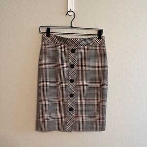 Ann Taylor Black and Cream Plaid Pencil Skirt